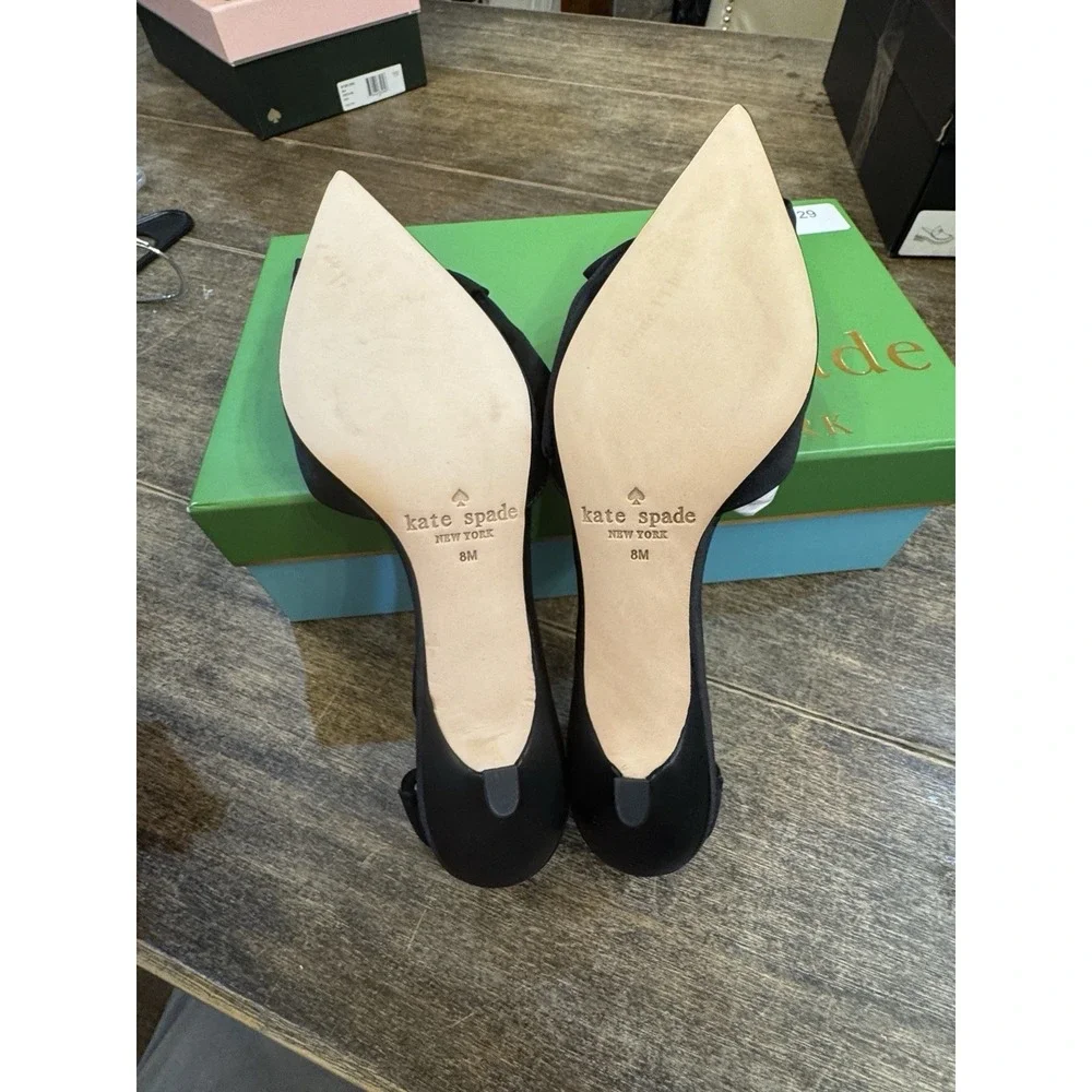 Kate Spade‎ New York BLACK GLITTER Women's Dahlia Kitten Heels Size 8 Satin